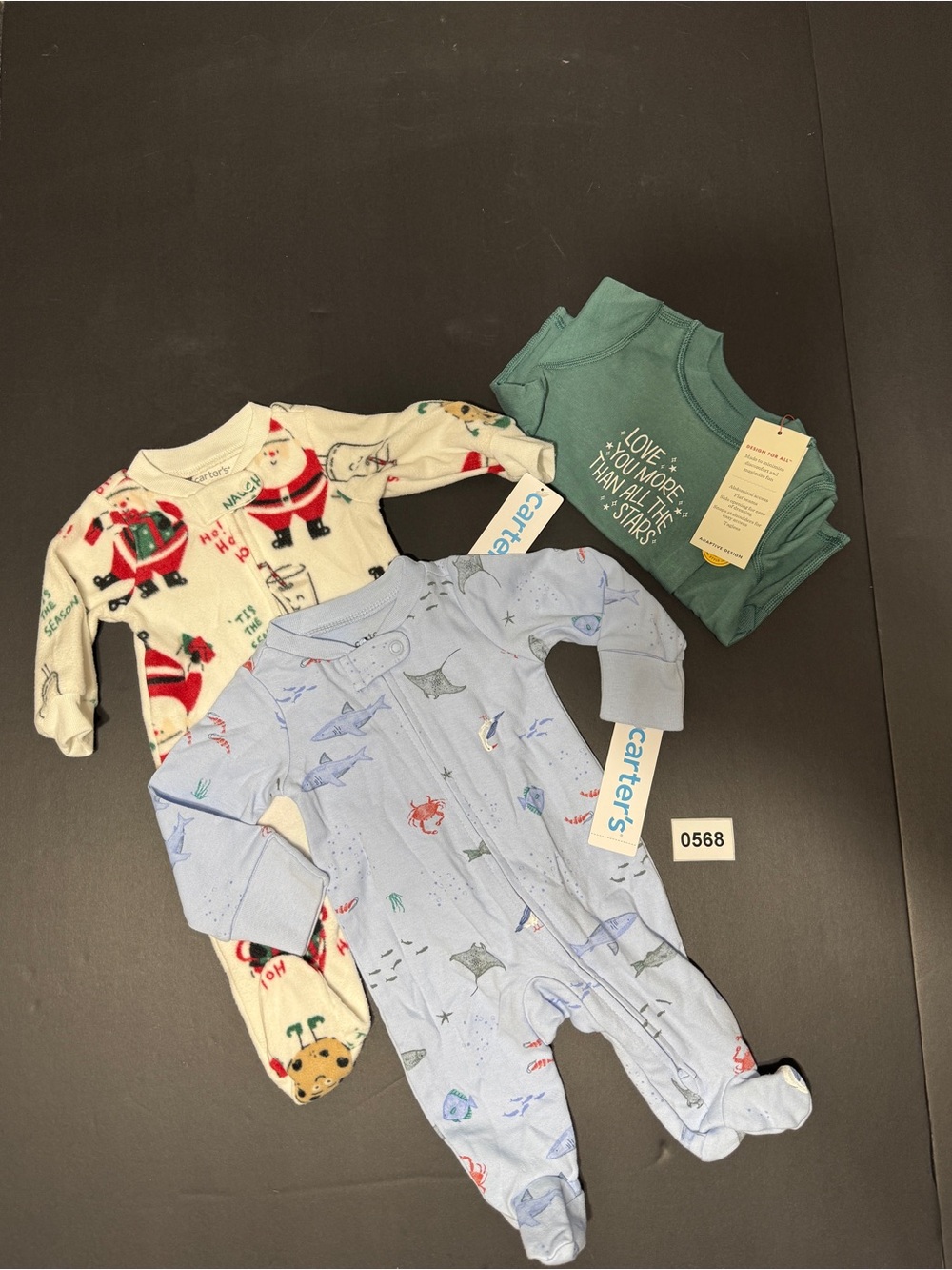 Carter's Light Blue Ocean Print and Christmas Print With 0-3 Mo Adaptive Tee